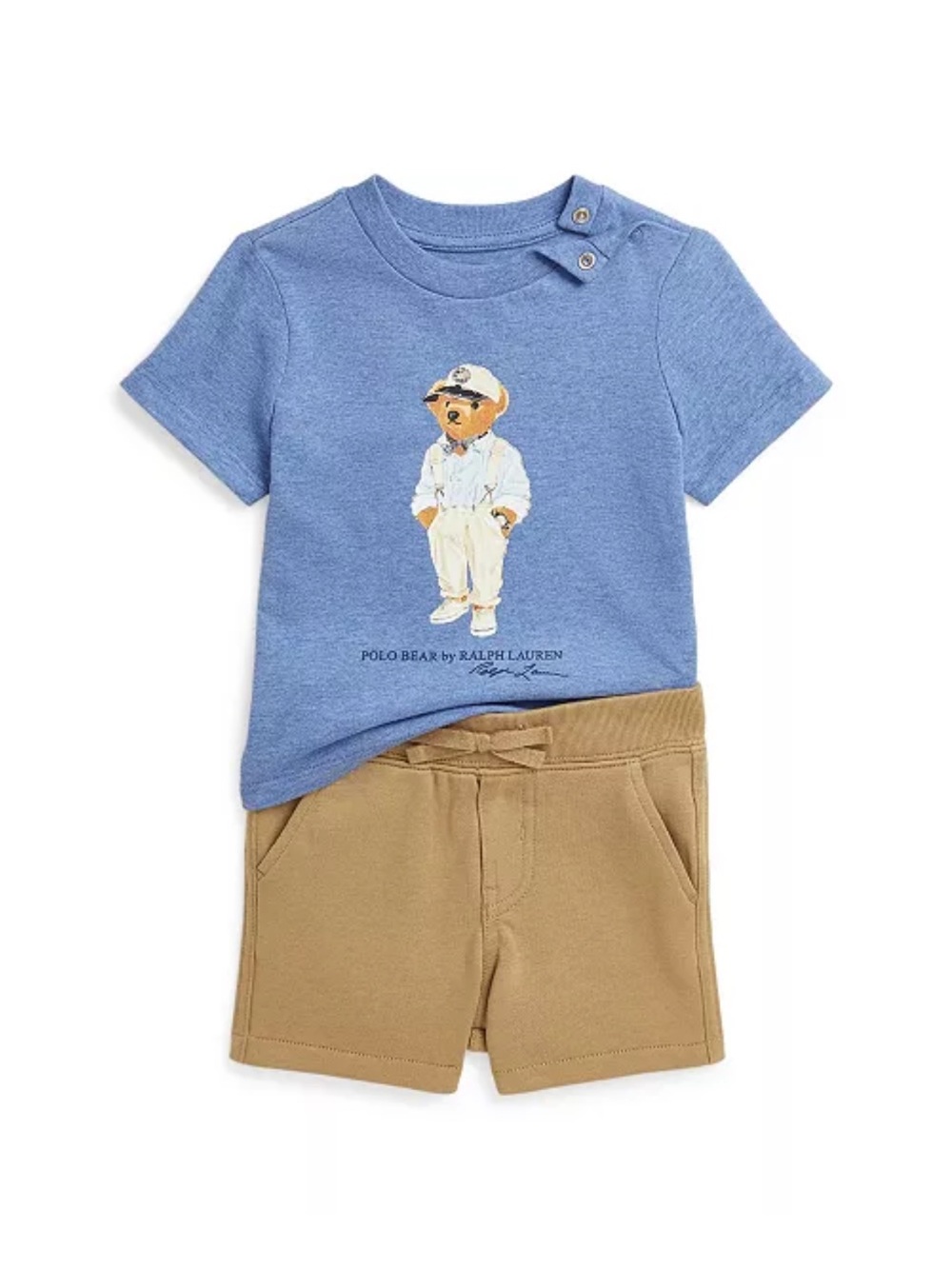 Polo by Ralph Lauren Blue Graphic Tee & Tan Shorts Kids Matching Set